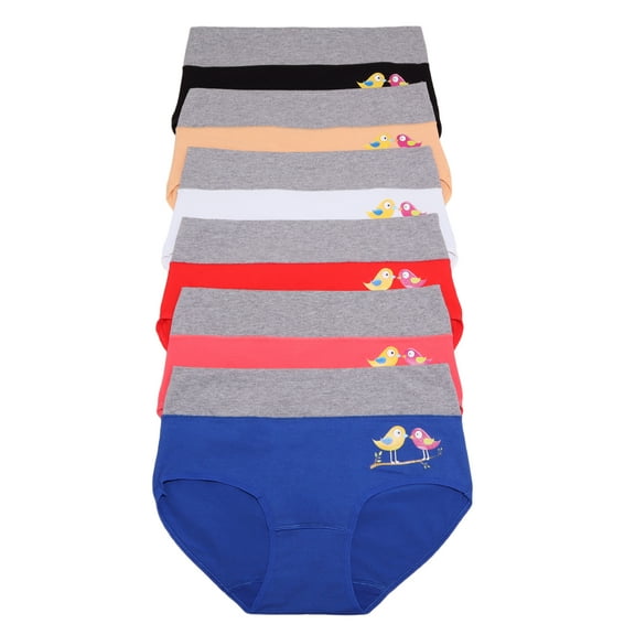 Angelina Women's Cotton Comfort Mid-Rise Brief Panties with Bird Print Design (6-Pack)
