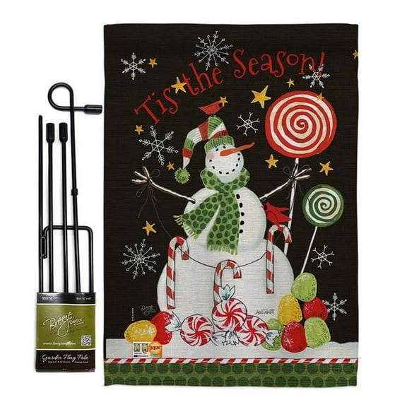 Breeze Decor BD-XM-GS-114204-IP-BO-D-US18-WA 13 x 18.5 in. Sweet Snowmen Winter Christmas Impressions Decorative Vertical Double Sided Garden Flag Set with Banner Pole