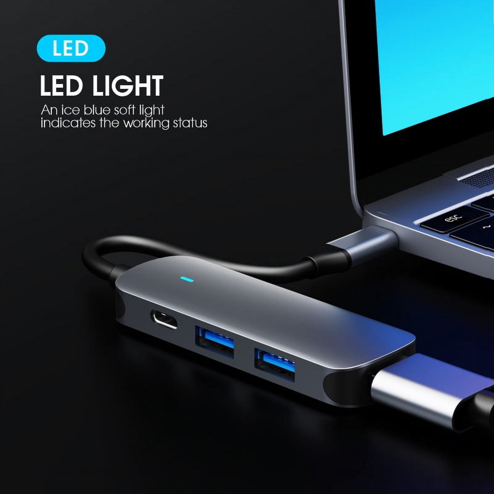 4 in 1 Led USB C Hub Dock Type C to Compatible USB 3.0 Splitter