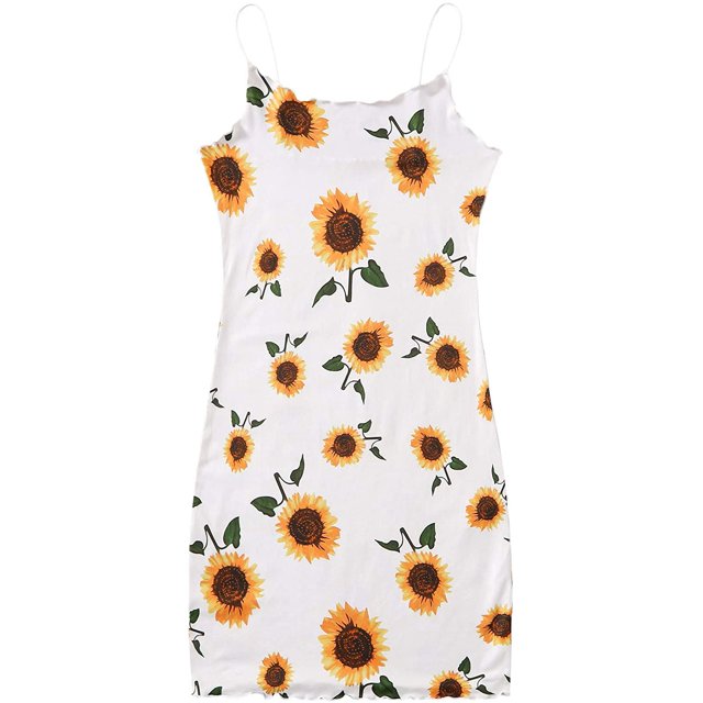 Women's Sleeveless Spaghetti Strap Floral Print Cami Bodycon Dress