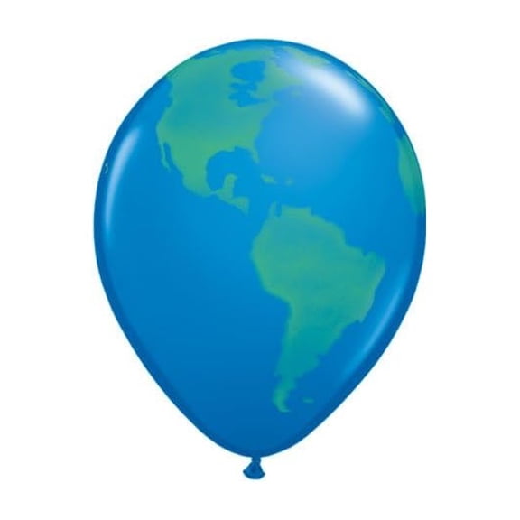 12 Pack 11" Blue and Green Globe Earth World Qualatex Brand Latex Balloons
