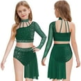thumbnail image 5 of Nyeemya Kids Girls Lyrical Dance Outfit One Shoulder Sparkly Crop Top with Skirted Leotard Ballet Dress Dark Green 16, 5 of 6