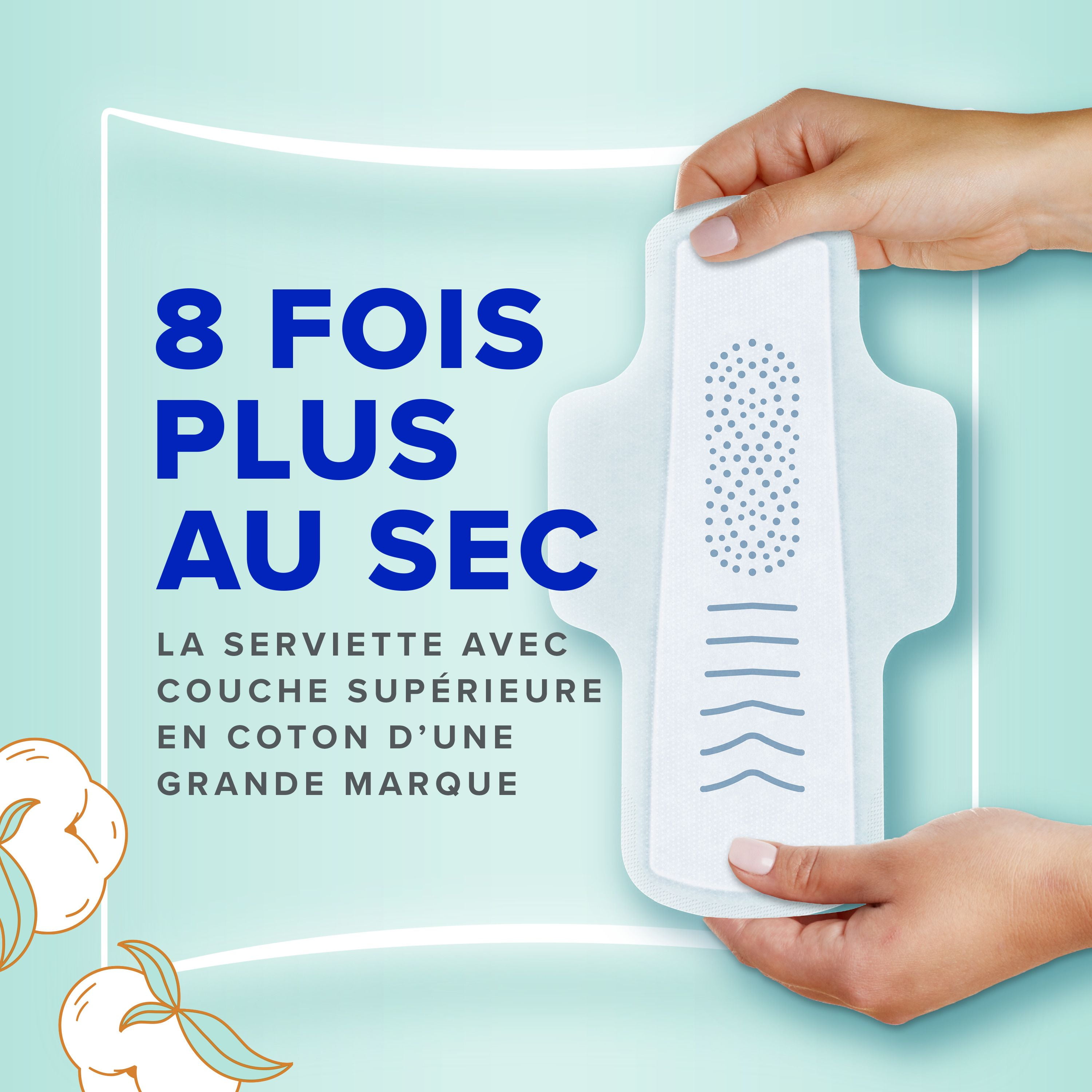 Serviettes féminines Always Pur coton pour femmes, serviettes avec ailes Flexfoam, taille2, degré d’absorption abondant, non parfumées, 24serviettes 24CT