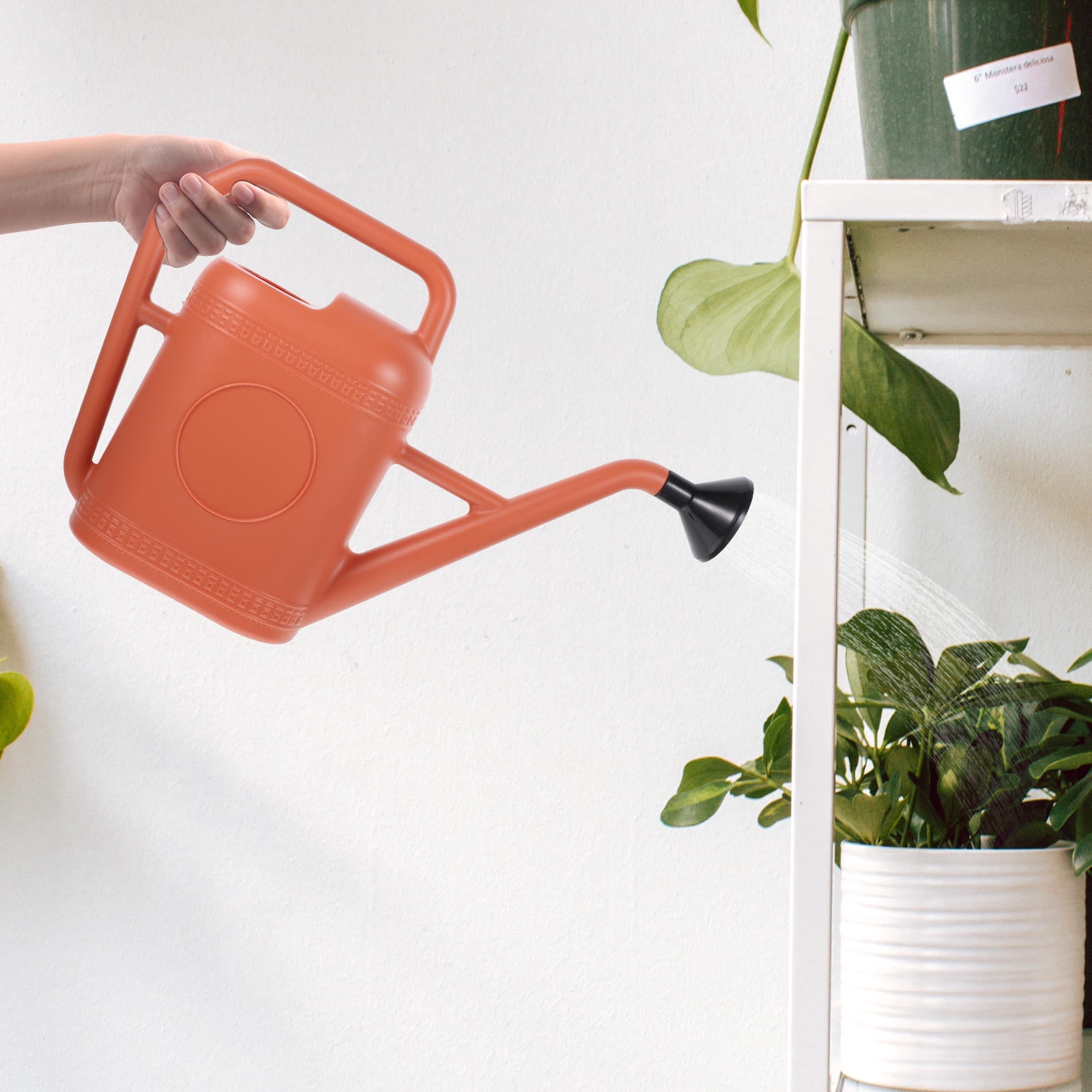 OUNONA Dark Red Watering Can with Ergonomic Handle and Efficient Sprinkler for Indoor and Outdoor Gardening Plants