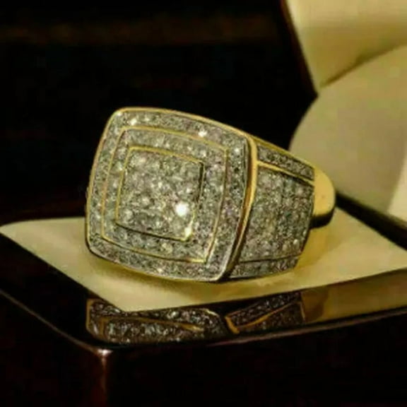 2.50 CT Lab Created Diamond 14k Yellow Gold Plated Men's Wedding Band Pinky Ring