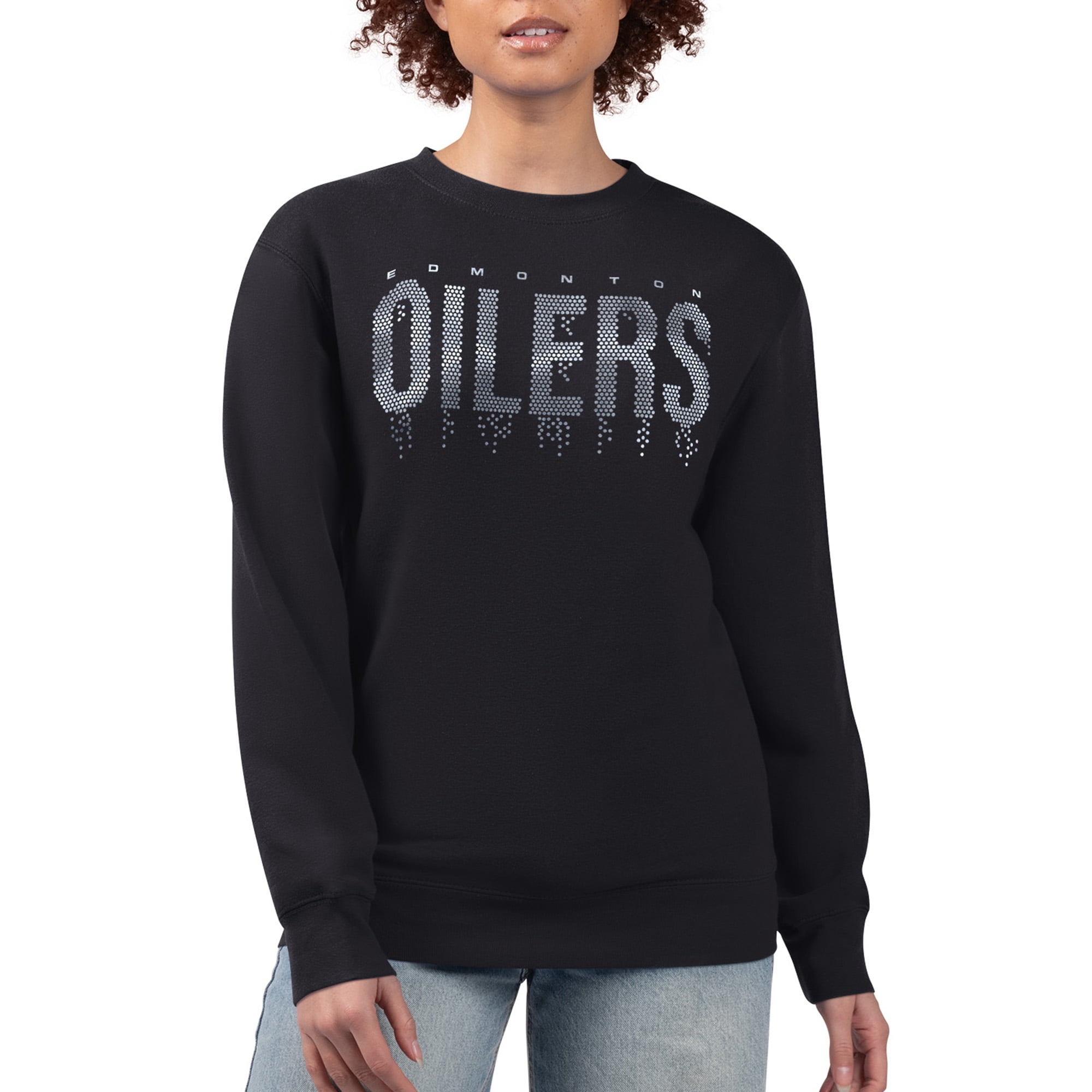 Women's G-III 4Her by Carl Banks Black Edmonton Oilers Metallic Drop Printed Fleece Sweatshirt