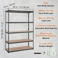 thumbnail image 4 of Storage Shelving Unit, 5-Tier Adjustable, 2000 lbs Capacity, Heavy Duty Garage Shelves Metal Organizer Utility Rack, Black, 18" D x 48" W x 72" H for Kitchen Pantry Basement Bathroom Laundry 22954, 4 of 9