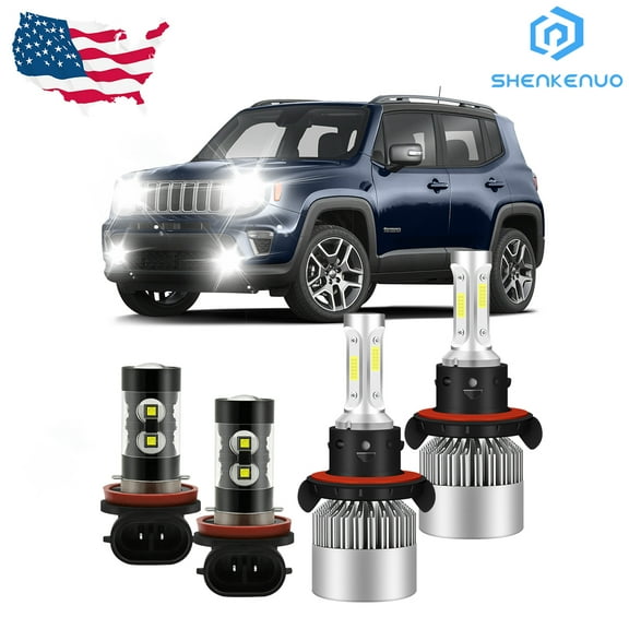 LED 6000K White Headlight Bulbs High/Low Beam   Fog Light Bulbs 4pc Kits For Jeep Renegade