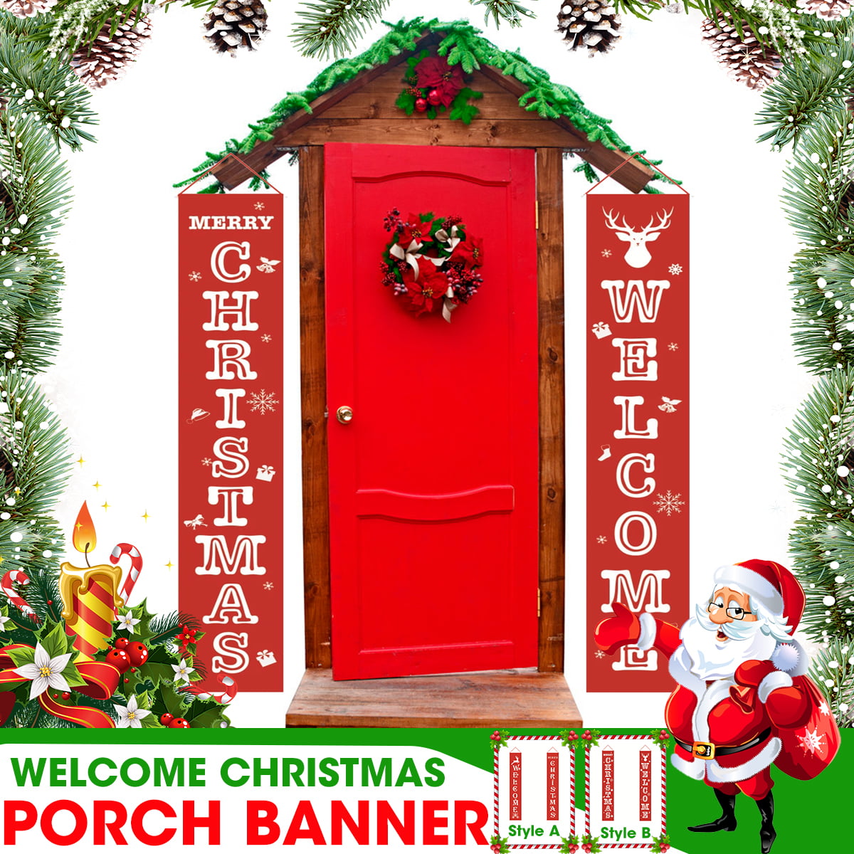 Christmas Hanging Decorations Outdoor Indoor Xmas Decor Banners for Home Wall Door Apartment Party Christmas Decorations Red Porch Sign for Door Merry Christmas Porch Sign Banners