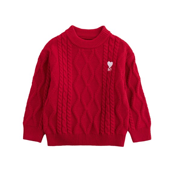 DHFJKG Kids Christmas Knit Sweater For Girls Boys Heart Embroidery Winter Warm Pullover Crewneck Festive Trendy Tops