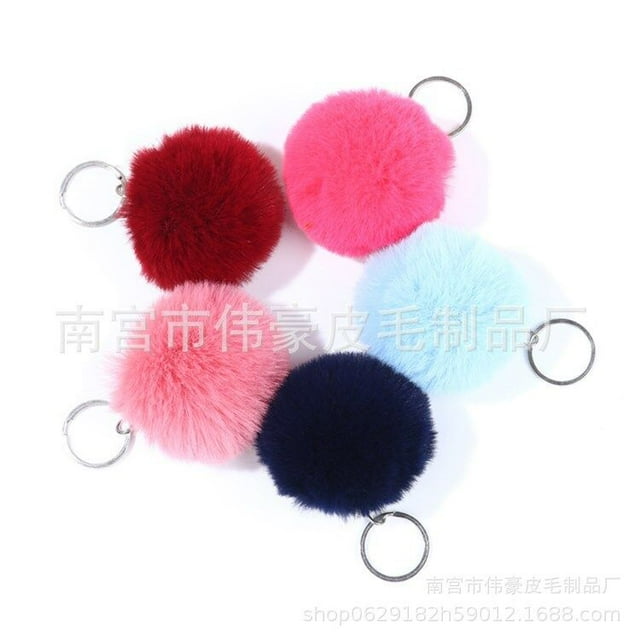 Fuzzy Ball Keychain Supple Comfortable Lovely Key Rings Adorable Practical Key Chains Women for Children Adults Elderly Students Wine Red 6cm