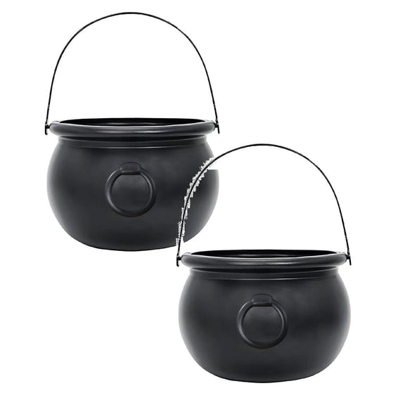 Large Plastic Witch Cauldron with Handle, Multi‑Occasion Candy Bowl,Durable Lightweight Halloween Trick‑or‑Treat Bucket for Halloween Holiday Party Table Centerpiece Decoration