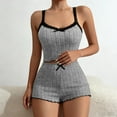thumbnail image 2 of Bibifish Womens Pajama Sets Valentine'S Day Knit Breathable Sleeveless Strap Sleepwear Sets Cute Bow Design Slim Fit Cami With Shorts 2 Piece Pj Sets, 2 of 4
