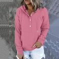 thumbnail image 2 of XPMWRP Women's Quarter Button Hooded Solid Color Sweatshirt Fashion Long Sleeve Drawstring Pullover Oversized Fall Winter Casual Sweatshirt With Pocket Pink XL, 2 of 6