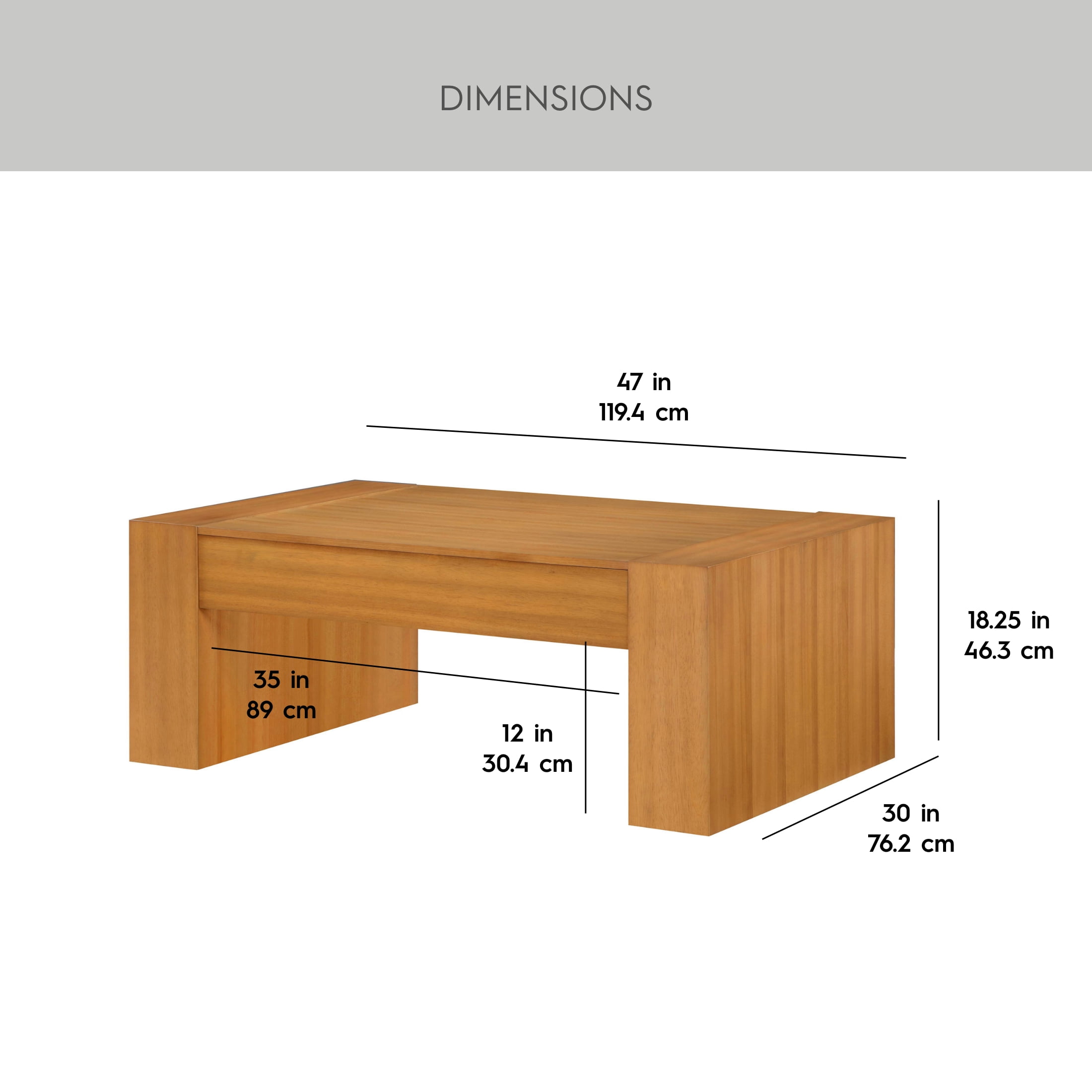 Better Homes & Gardens Ezra Oversized Coffee Table, Living Room, Light Honey