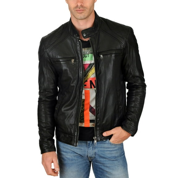 Men's Stylish Black 100% Genuine Lambskin Leather Lightweight Soft Satin lining Jackets for Men - XS Size