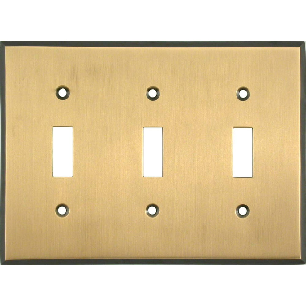 Antique Brass with Black Border 3 Toggle Light Switch Covers