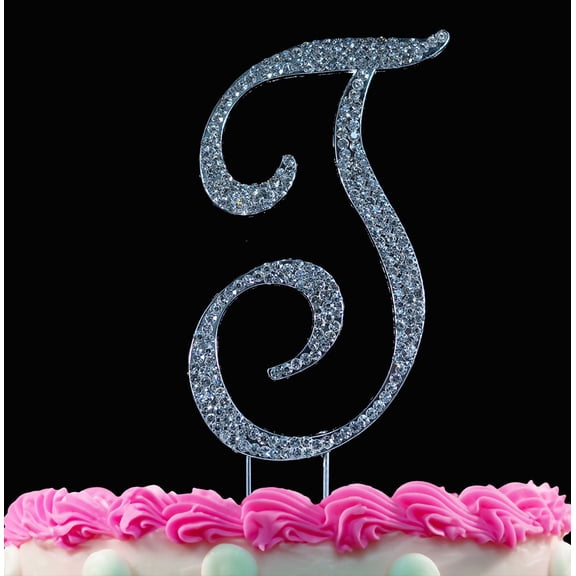 Yacanna Crystal Covered Monogram Cake Toppers Silver Cake Initial T Large
