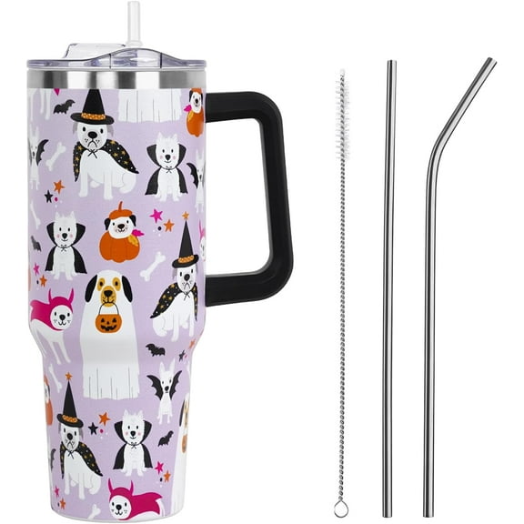Halloween Tumbler with Lid and Straw 40oz,Gothic Ghosts Dogs Vacuum Insulated Leak Proof Tumbler,Goth Spooky Gift Women Girls,Fall Thanksgiving Accessories Stainless Steel Coffee Cup
