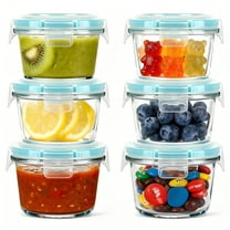 12 Pcs Small Glass Food Storage Containers with Lids Set, 5oz Airtight Meal Prep Containers Lunch Box (6 Containers & 6 Lids) for Fruit, Snack, Blue
