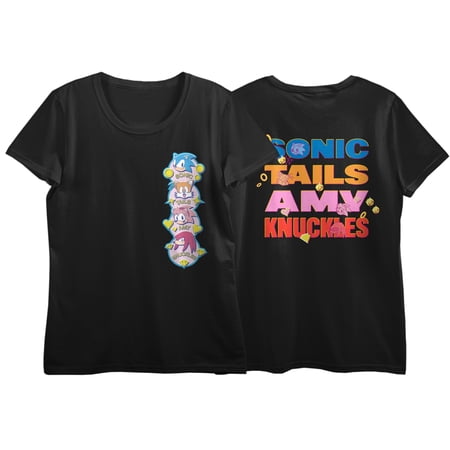 Sonic The Hedgehog Classic Character Heads & Names Crew Neck Short Sleeve Women s Black T-shirt -Large Sonic The Hedgehog Classic Character Heads & Names Crew Neck Short Sleeve Women s Black T-shirt -Large