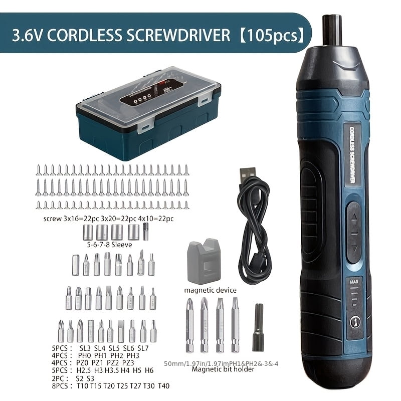 1 Set Torque-Adjustable Straight Handle 3.6V Electric Screwdriver, Small Multi-Functional Disassembly and Screwdriving Tool with Lithium Battery