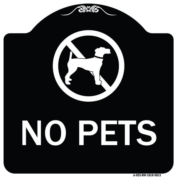 SignMission A-DES-BW-1818-9813 18 x 18 in. Designer Series Sign - No Pets, Black & White