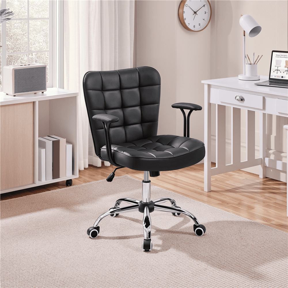 Yaheetech PU Leather Desk Chair with Padded Arms, Black