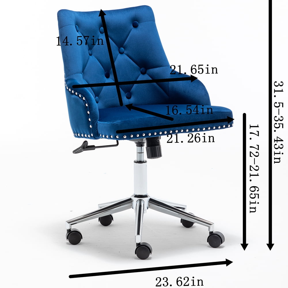 Kepooman Velvet Office Chair, Adjustable Rotatable Home Dressing Chair with Backrest and Wheels, Blue Kepooman Velvet Office Chair, Adjustable Rotatable Home Dressing Chair with Backrest and Wheels, Blue