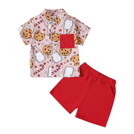 

Wallarenear Baby Boys Christmas Gentleman Suit Lapel Button Shirt Tops Elastic Waist Shorts