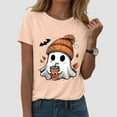 thumbnail image 2 of enyan Cute Ghost Pumpkin Graphic Shirt Fall Tshirt Graphic Tees casual Short Sleeve Tops Halloween Tshirts for Women Light Yellow,L, 2 of 6