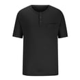 thumbnail image 3 of Chiccall Mens Collarless Shirts Button up Pocket Short Sleeve Shirts Summer Casual Solid Basic Tops Black XXL, 3 of 5