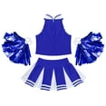 thumbnail image 4 of YONGHS Girls Cheer Leader Uniform Halloween Party Cheerleading Crop Top with Skirt Pompoms Royal Blue 16, 4 of 7