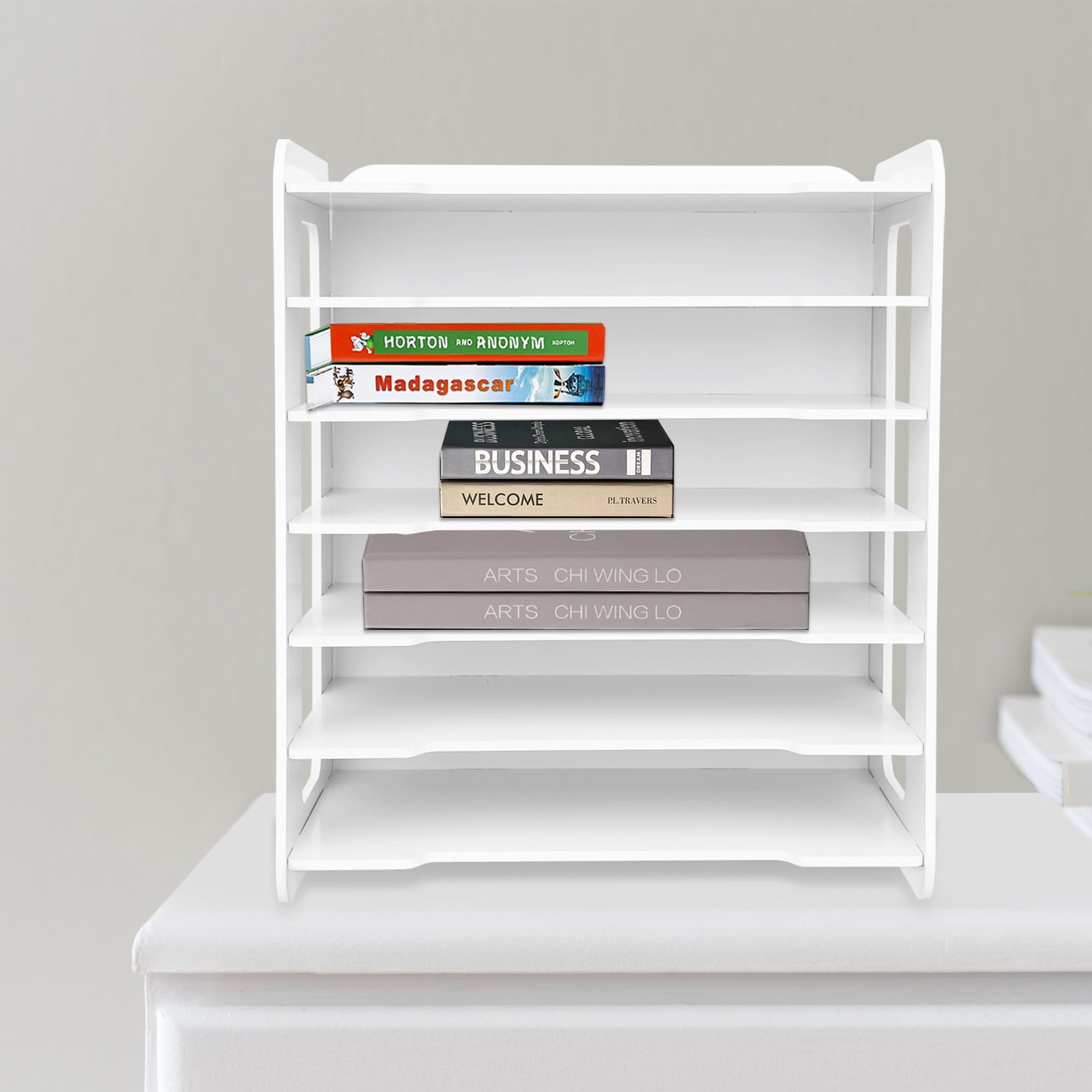 7-tier White Office Desktop Organizers and Accessories Letter Tray Paper Sorter Holder File Document Rack Shelf Literature Organizer Rack for Home Office School Classroom Supplies Easy Assembly