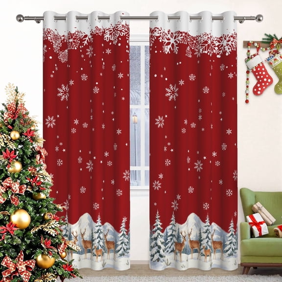 DaShan Christmas Red Blackout Curtains 2 Panels,Room Darkening Grommet Drapes for Bedroom,Reindeer,52x84 Inches