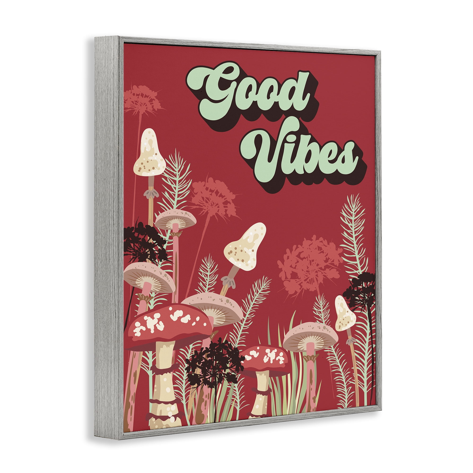 Stupell Industries Good Vibes Mushrooms Botanical & Floral Painting Gray Framed Art Print Wall Art, 16 x 20
