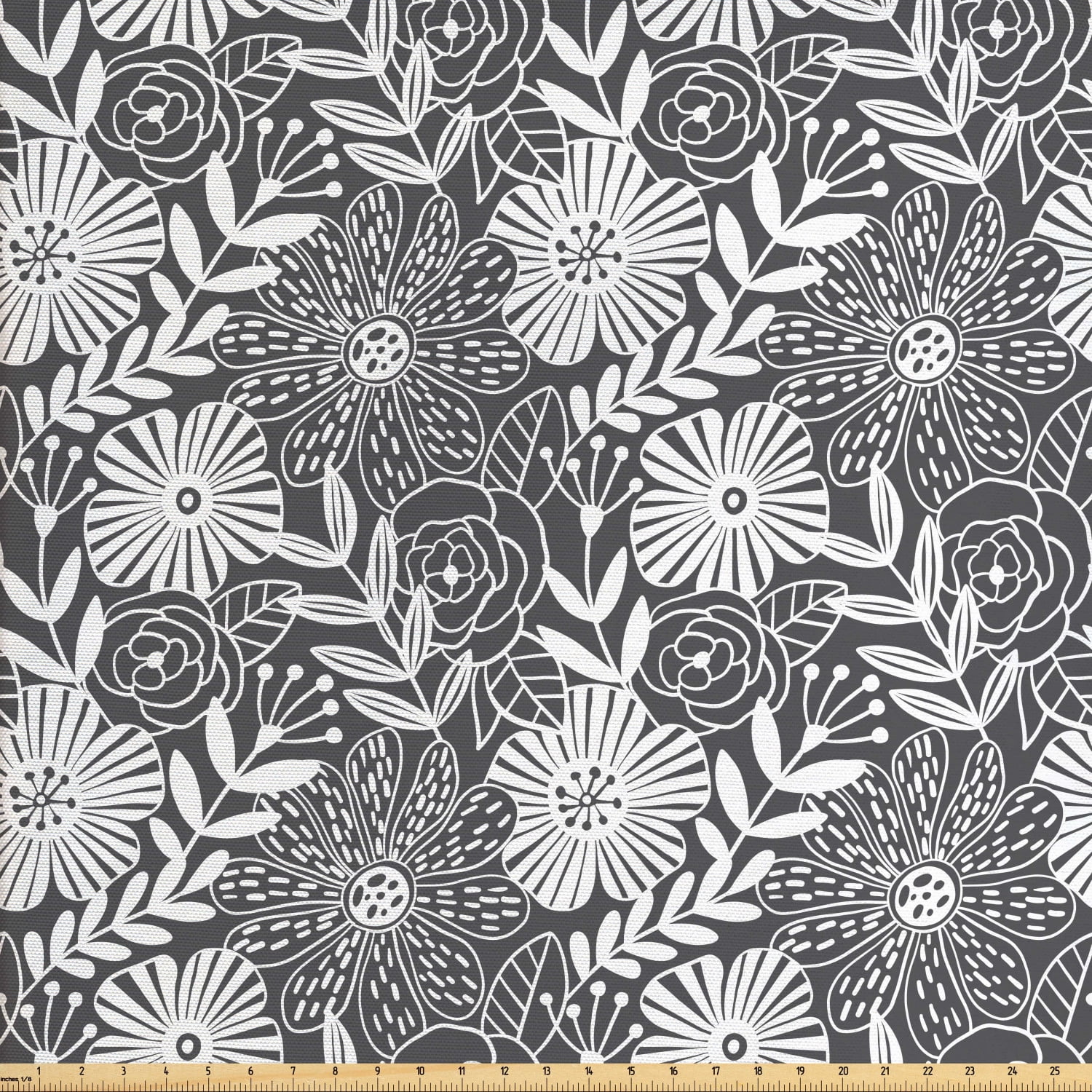 Flower Fabric by The Yard, Abstract Outline Style Continuous Floral