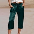 thumbnail image 2 of GEWSEY Satin Capri Pants for Women Loose Fit Fashion Solid Trousers Lightweight Drawstring High Waist Casual Cropped Trouser (Dark Green, M), 2 of 5
