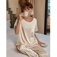 thumbnail image 4 of DOPI Womens Satin Silky Pajama Set Short Sleeve Shirt with Long Pajama Pant Set Soft Loungewear, 4 of 8