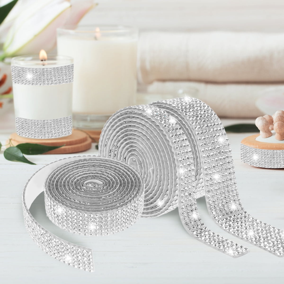  Ciieeo 3 Rolls Glass Rhinestone Band Clothing Trim DIY Craft  Ribbon Rhinestone Trim by The Yard The Rose Diamonds for Flower Bouquets  Clothes Accessory Cake The Iron Bride Self-Adhesive