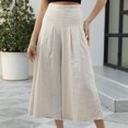 thumbnail image 4 of Pantalones con cintura plisada, bolsillos y largo hasta el tobillo para mayor estilo y comodidad Pantalones casuales de pierna ancha para mujer Apricot M, 4 of 6