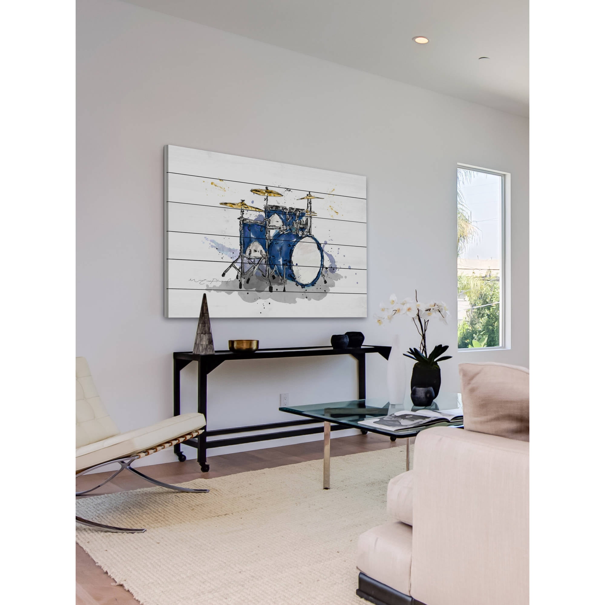 Marmont Hill "Drum Bleu Royal" by Marie-Eve Pharand Painting Print on White Wood