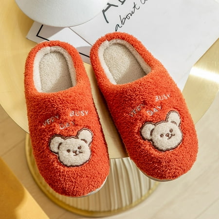 

MRULIC slippers for women Couples Women Slip On Furry Plush Flat Home Winter Round Toe Keep Warm Cartoon Slippers Shoes house slippers for women Hotpink + US:6