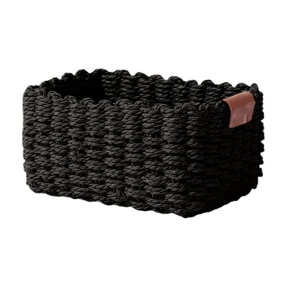 Woven Storage Basket Medium 9.1 in Paper Rope Wicker Basket Organizer with Handles for Bathroom, Bedroom, Kitchen, Office, Black
