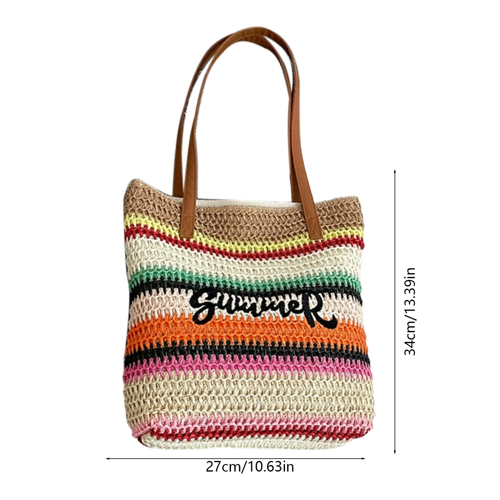 Werulen Summer Crochet Woven Beach Tote Bag for Women,Large Capacity Travel Shoulder Bag,Outdoor Vacation Carrying Pouch,Women Daily Casual Handbag,Portable Travel Storage Bag