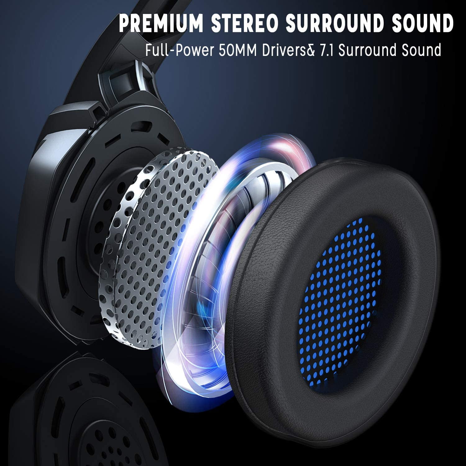 LED Blue White Surround Sound Xbox One Noise Cancelling PC Headphones with Microphone for PS4 Younux Gaming Headset Soft Earmuffs PS5 