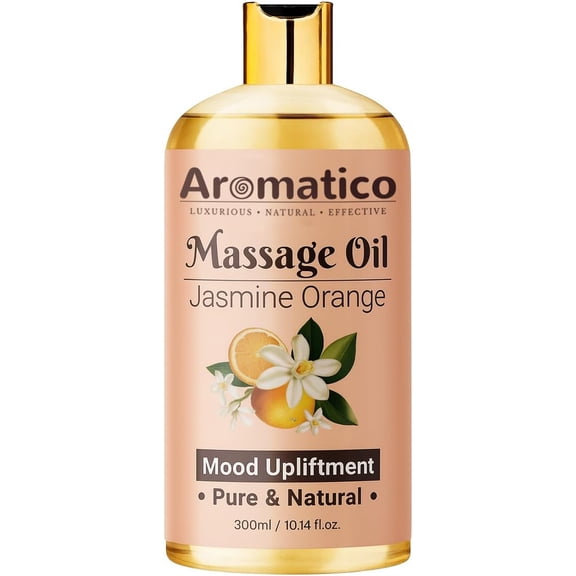 AROMATICO Jasmine & Orange Scented Massage Oil – 10 Fl Oz | Lightweight Full Body Massage Oil with Almond, Jojoba & Sesame Oils | For Men & Women