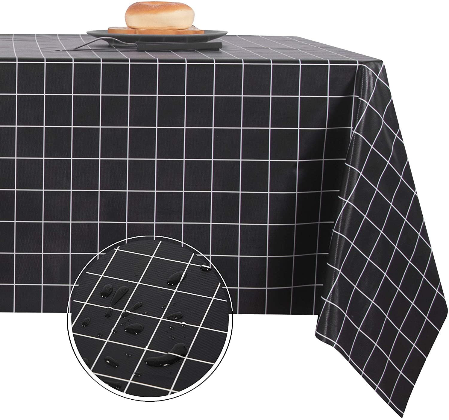Wipeable Table Cover for Outdoor and Indoor Use Oil-Proof Spill-Proof Vinyl Rectangle Tablecloth Obstal 100% Waterproof PVC Table Cloth