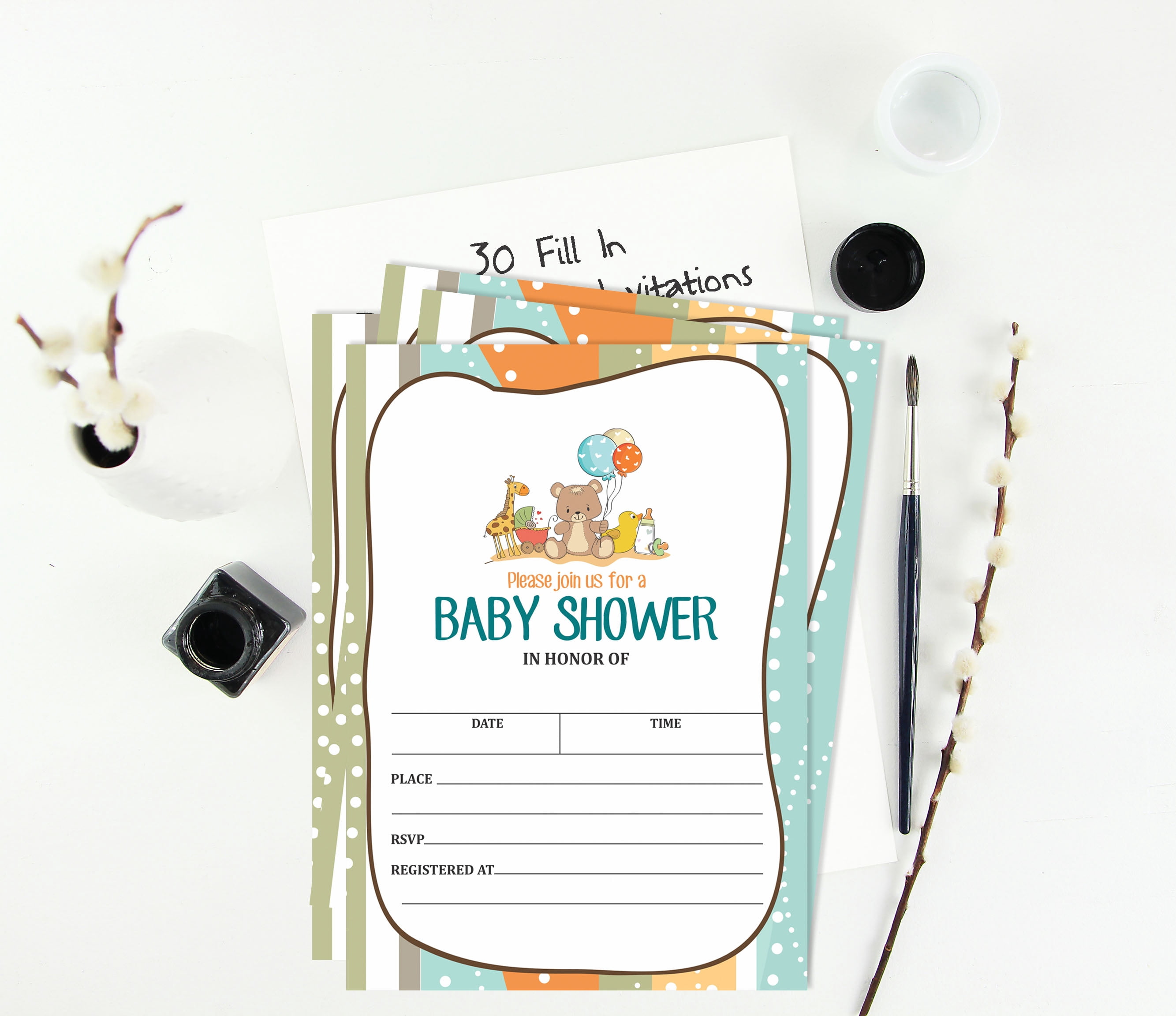 Inkdotpot 30Jungle Animals Baby Shower Invitation Cards Gender Neutral Fill In Blank Invites
