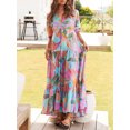 thumbnail image 3 of SUNSIOM Femmes Imprimé Floral Robe Longue Demi-Manches V-Cou Fente Ourlet Fluide une Ligne Robe pour l'Été, 3 of 6